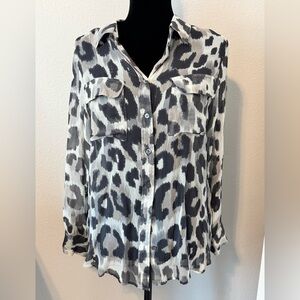 Equipment 100% Silk Leopard Print Blouse Sheer Button Front Medium